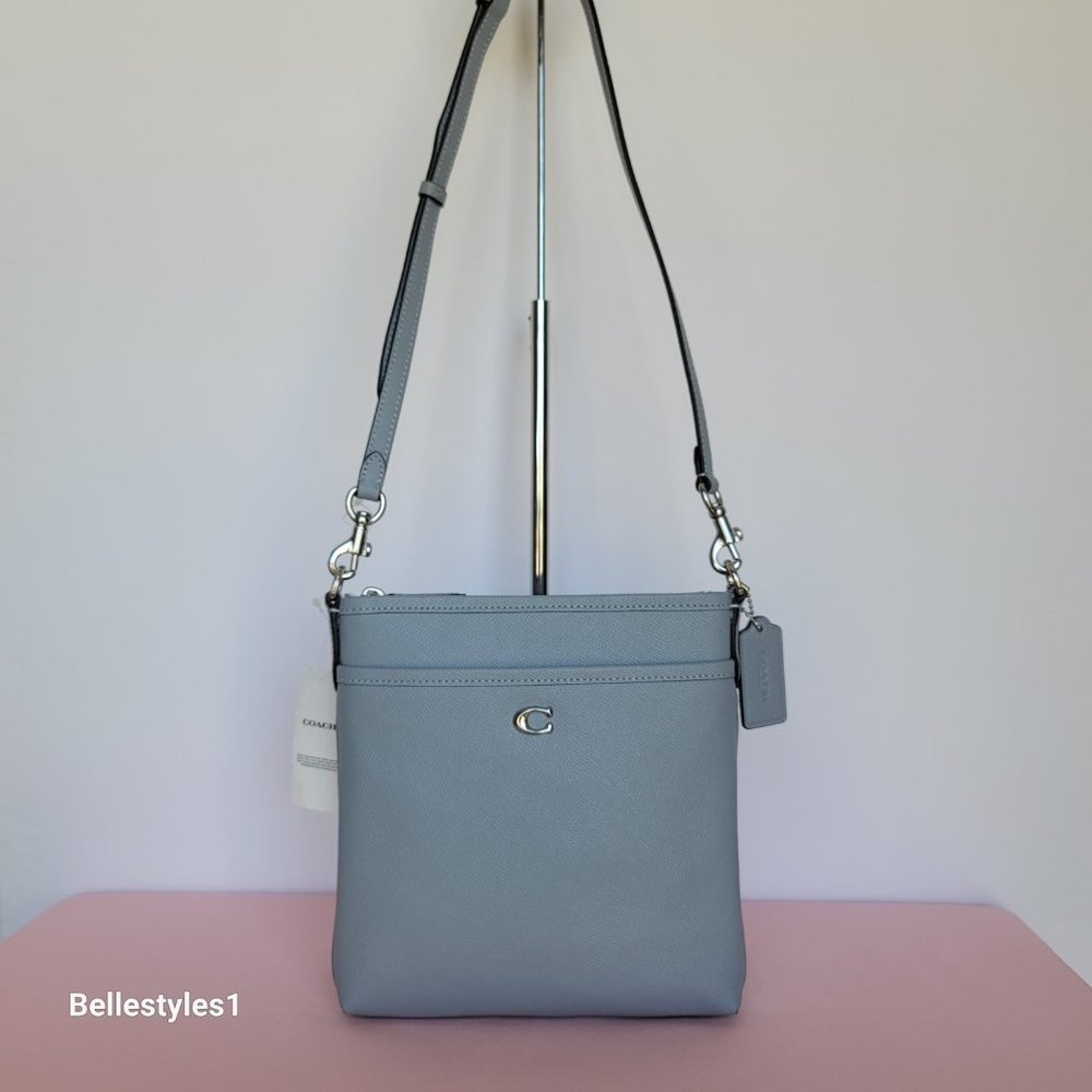 COACH Kitt Crossgrain Leather Messenger Crossbody- Grey Blue color ⭐ - Picture 5 of 16